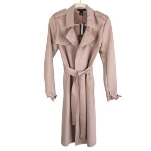 Joan Vass Women’s Faux Leather Suede Pale Pink Wrap Trench Coat Size-S NWTS